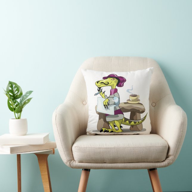 Illustration Of A Cartoon Raptor Poet Thinking. Throw Pillow (Chair)