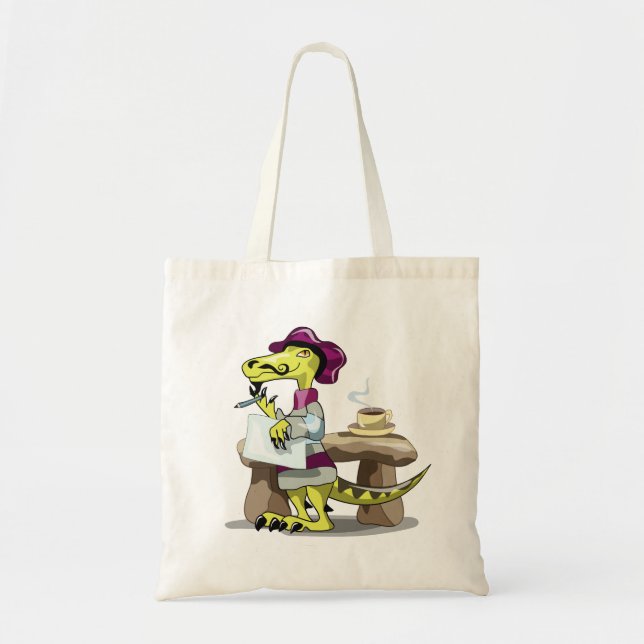 Illustration Of A Cartoon Raptor Poet Thinking. Tote Bag (Front)