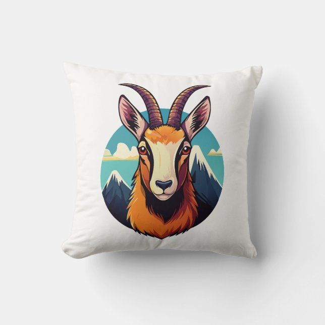 Illustration of a chamois head throw pillow (Front)