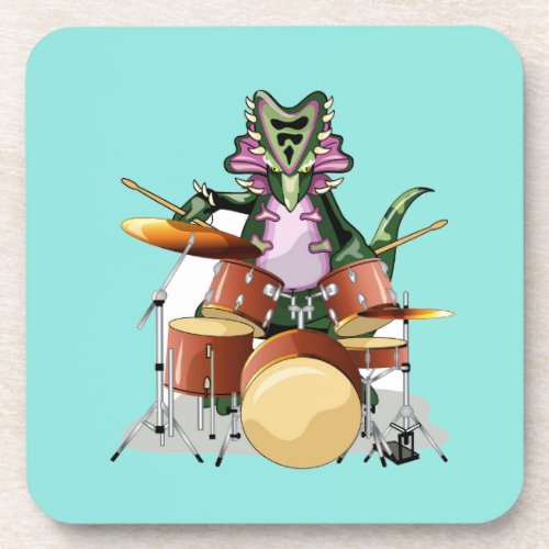 Illustration Of A Chasmosaurus Playing The Drums Beverage Coaster