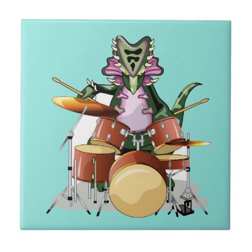 Illustration Of A Chasmosaurus Playing The Drums Ceramic Tile