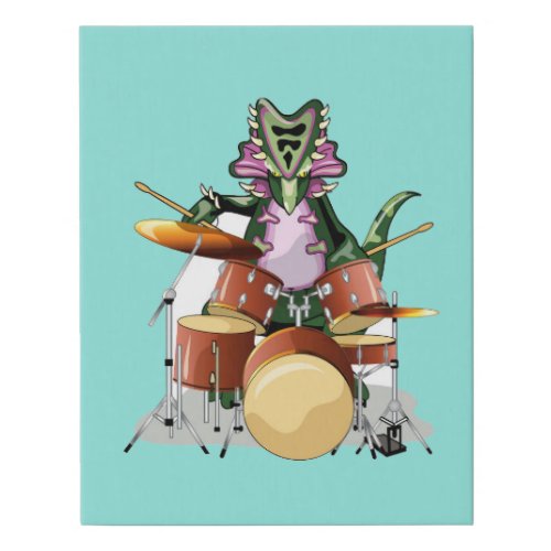 Illustration Of A Chasmosaurus Playing The Drums Faux Canvas Print