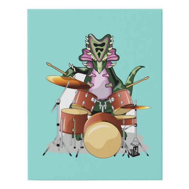 Illustration Of A Chasmosaurus Playing The Drums. Faux Canvas Print (Front)