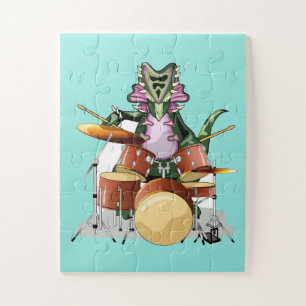 Illustration Of A Chasmosaurus Playing The Drums. Jigsaw Puzzle