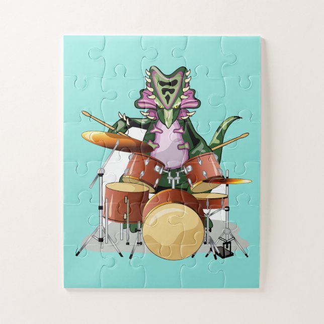 Illustration Of A Chasmosaurus Playing The Drums. Jigsaw Puzzle (Vertical)