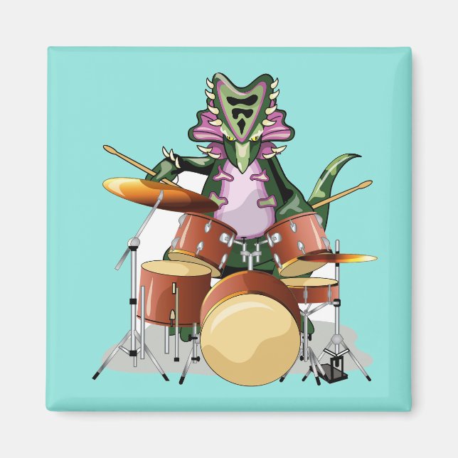 Illustration Of A Chasmosaurus Playing The Drums. Magnet (Front)