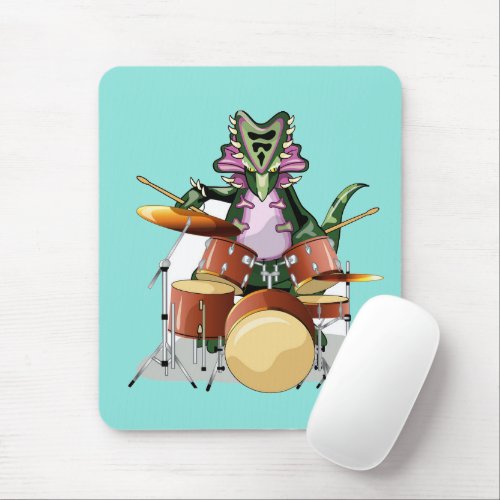 Illustration Of A Chasmosaurus Playing The Drums Mouse Pad