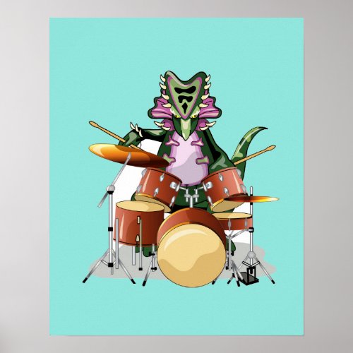 Illustration Of A Chasmosaurus Playing The Drums Poster