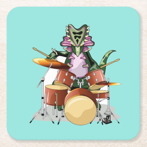Illustration Of A Chasmosaurus Playing The Drums Square Paper Coaster