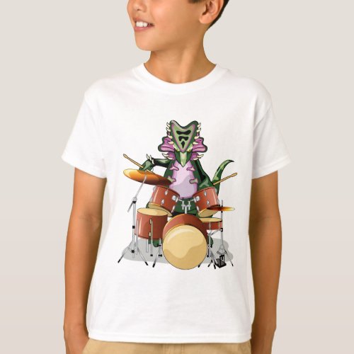 Illustration Of A Chasmosaurus Playing The Drums T_Shirt