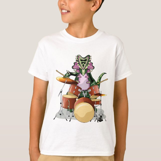 Illustration Of A Chasmosaurus Playing The Drums. T-Shirt (Front)