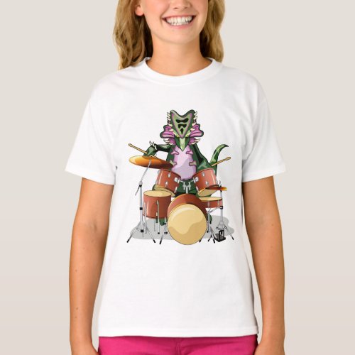 Illustration Of A Chasmosaurus Playing The Drums T_Shirt