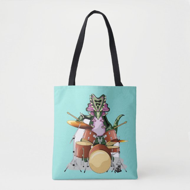 Illustration Of A Chasmosaurus Playing The Drums. Tote Bag (Front)