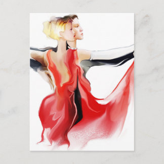 Illustration of a couple dancing tango postcard