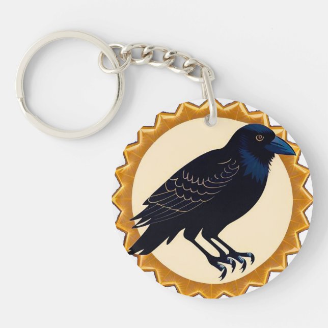 Illustration of a Crow Highlighted Keychain (Front)