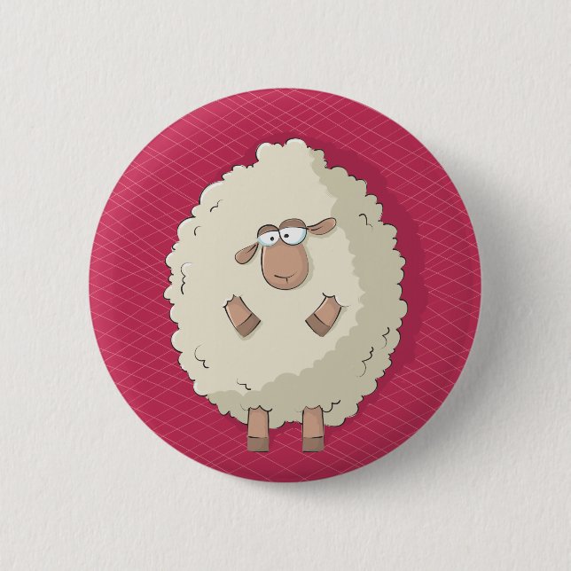 Illustration of a cute and funny giant sheep button (Front)