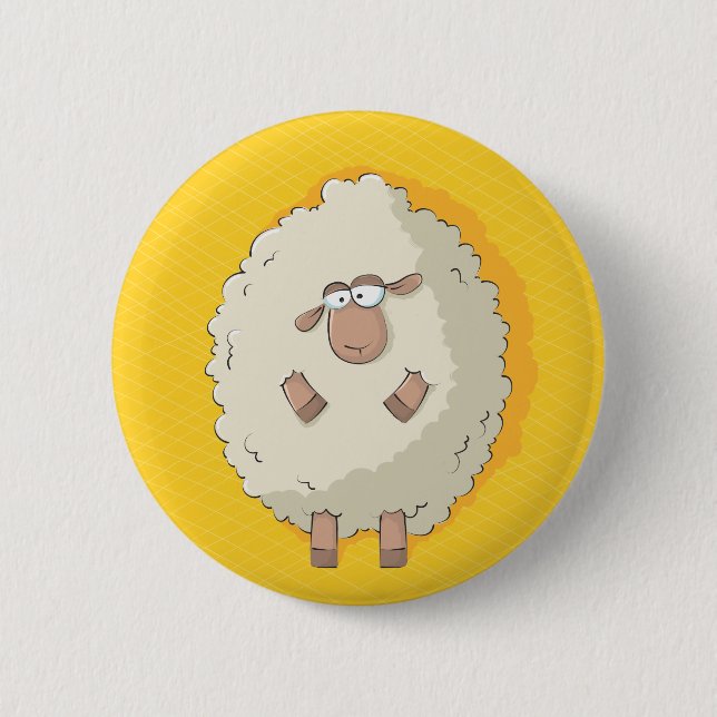 Illustration of a cute and funny giant sheep pinback button (Front)