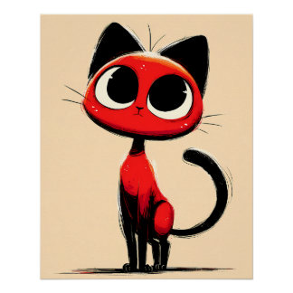 Illustration of a fantasy cat with large eyes poster