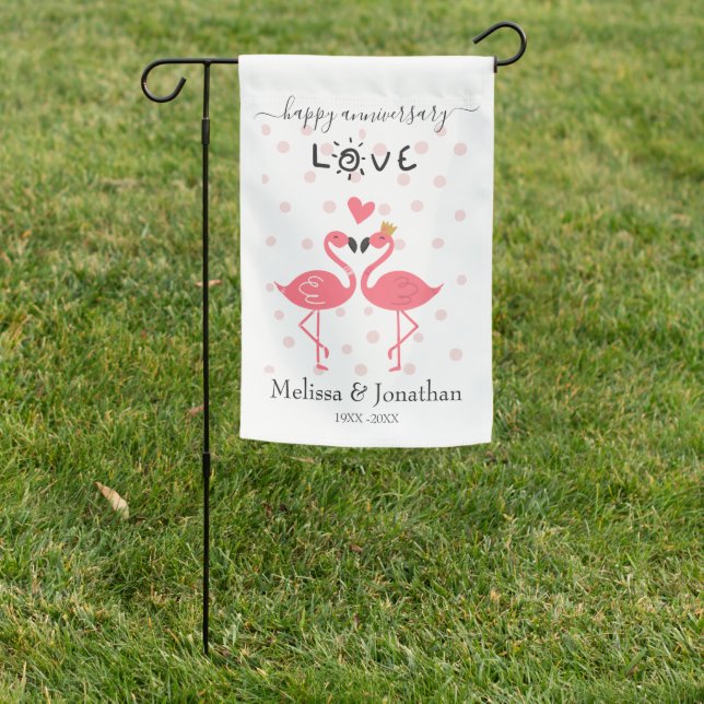 Illustration of a Flamingos in Love Garden Flag (In SItu)