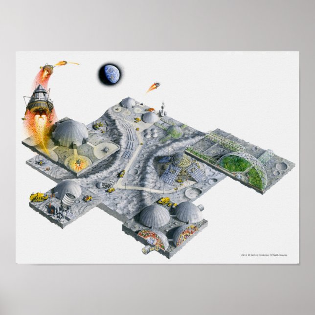 Illustration of a futuristic base on the Moon Poster (Front)