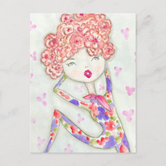 Illustration of a girl with a very special pose postcard