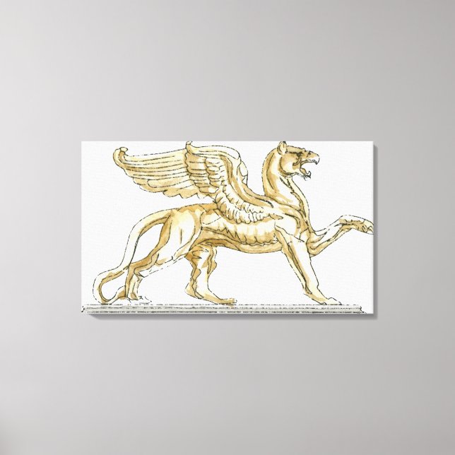 Illustration of a griffin statue canvas print (Front)
