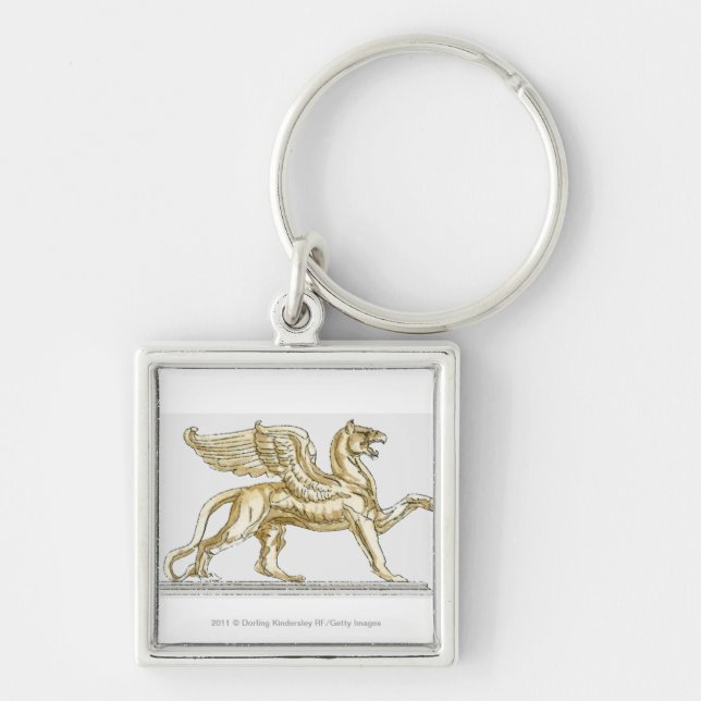 Illustration of a griffin statue keychain (Front)