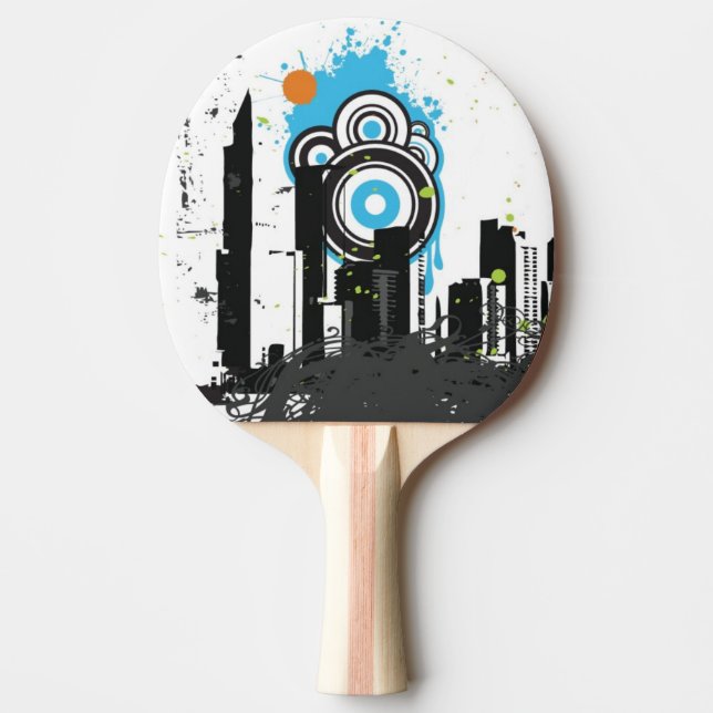 Illustration of a grungy cityscape Ping-Pong paddle (Front)