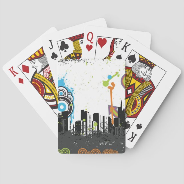 Illustration of a grungy cityscape poker cards (Back)