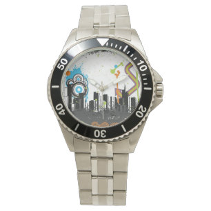 Illustration of a grungy cityscape watch