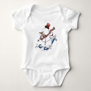 Illustration of a happy snowman on skis t- baby bodysuit