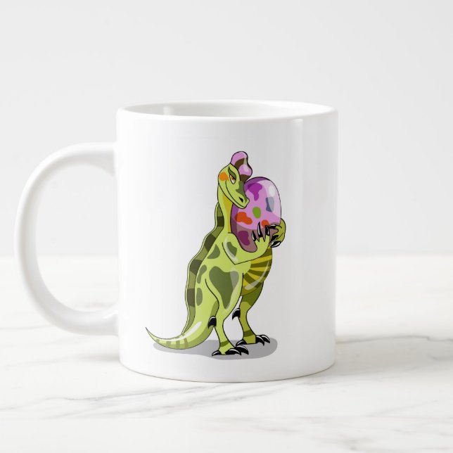 Illustration Of A Lambeosaurus Holding An Egg. Giant Coffee Mug (Left)