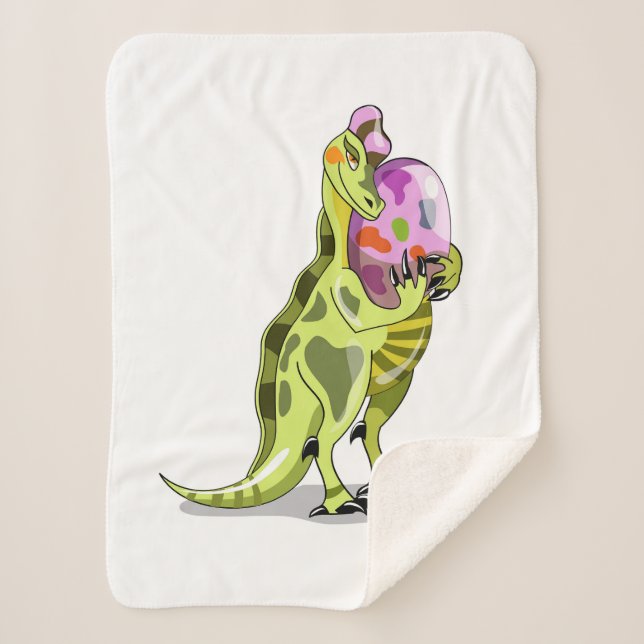 Illustration Of A Lambeosaurus Holding An Egg. Sherpa Blanket (Front)