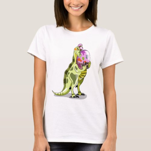 Illustration Of A Lambeosaurus Holding An Egg T_Shirt