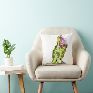 Illustration Of A Lambeosaurus Holding An Egg. Throw Pillow