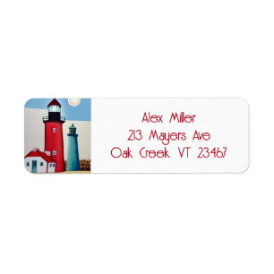 Illustration of a Lighthouses on the Ocean Label