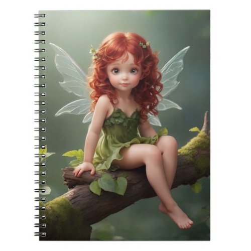Illustration of a little fairy on a tree branch notebook