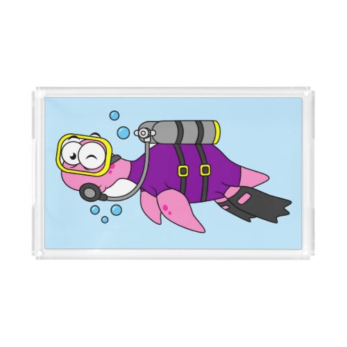 Illustration Of A Loch Ness Monster Scuba Diver Acrylic Tray