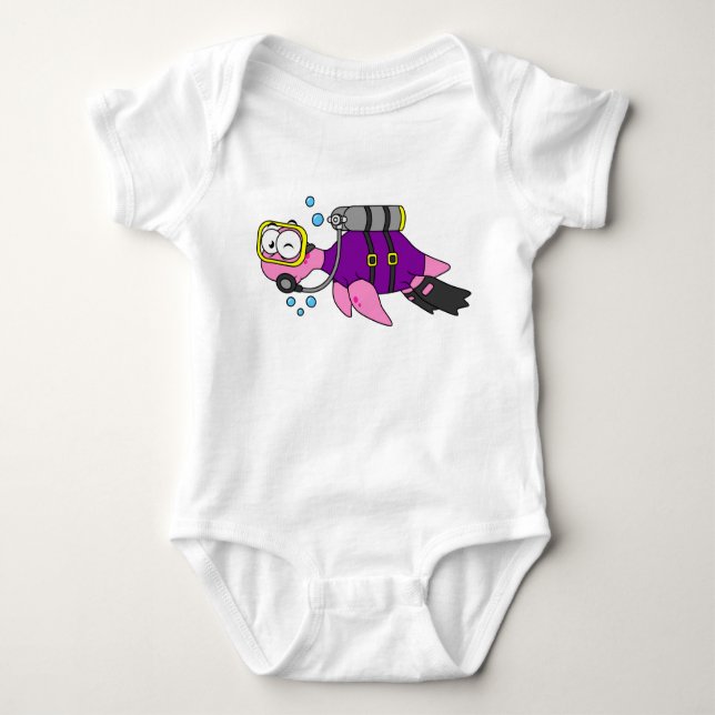 Illustration Of A Loch Ness Monster Scuba Diver. Baby Bodysuit (Front)