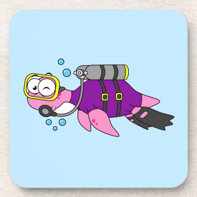 Illustration Of A Loch Ness Monster Scuba Diver. Beverage Coaster (Front)