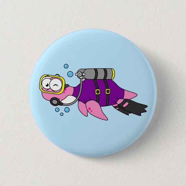 Illustration Of A Loch Ness Monster Scuba Diver. Button (Front)