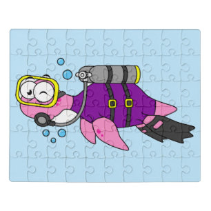 Illustration Of A Loch Ness Monster Scuba Diver. Jigsaw Puzzle
