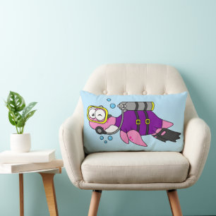 Illustration Of A Loch Ness Monster Scuba Diver. Lumbar Pillow
