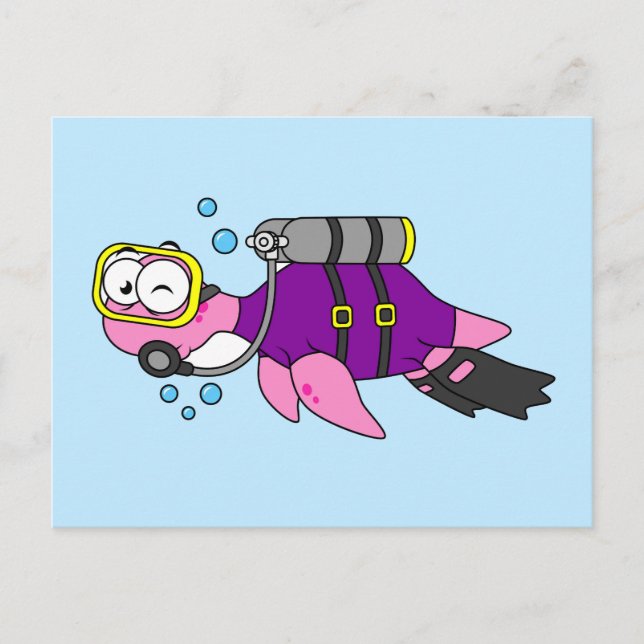 Illustration Of A Loch Ness Monster Scuba Diver. Postcard (Front)