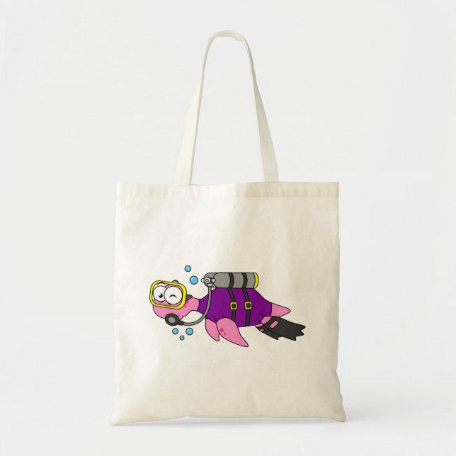 Illustration Of A Loch Ness Monster Scuba Diver. Tote Bag (Front)