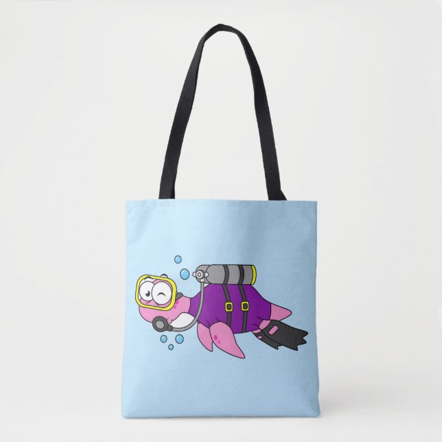 Illustration Of A Loch Ness Monster Scuba Diver. Tote Bag (Front)