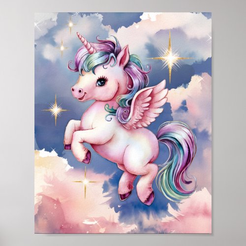 Illustration of a Magic Watercolor Unicorn Poster
