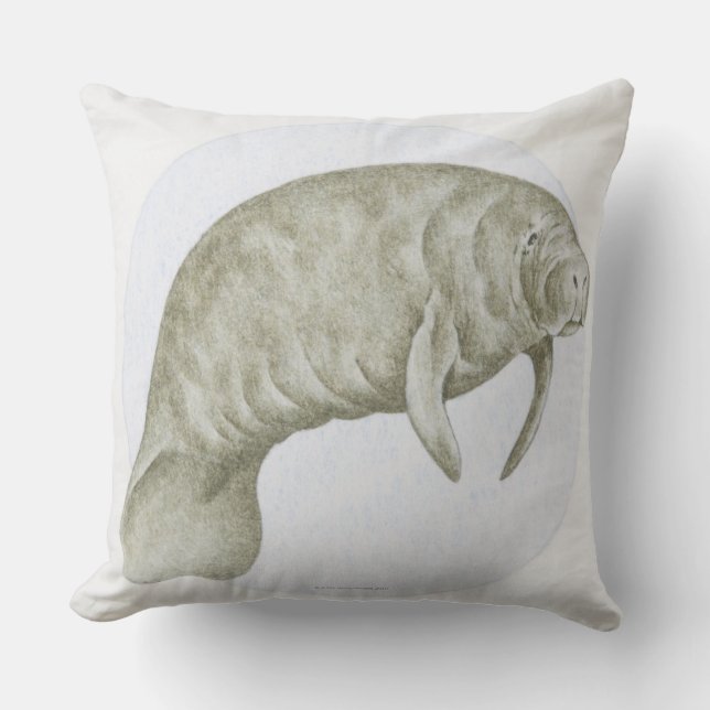 Illustration of a Manatee (Trichechus sp.) Throw Pillow (Front)