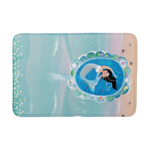 Illustration of a Mermaid's mirror w Bubble Kiss Bathroom Mat