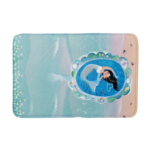 Illustration of a Mermaid's mirror w Bubble Kiss Bathroom Mat (Front)